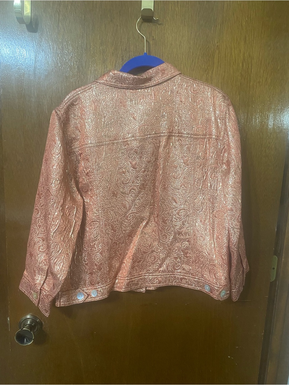 Metallic Rose Coral Paisley Button-Front Jacket - Women. Size 16 - Picture 3 of 4